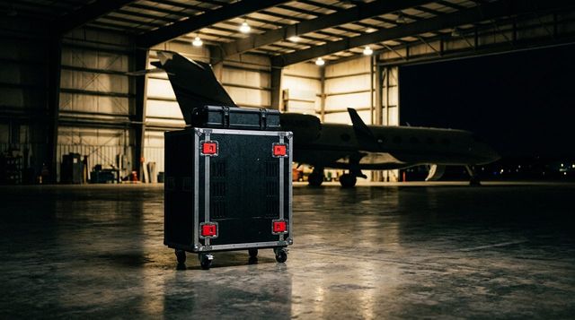 A road case with air holes in a private jet hangar - Carlos Ghosn's escape from Japan in a box