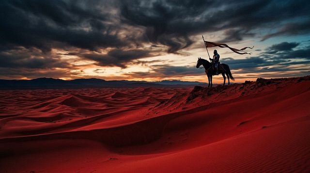 A lone knight on horseback over crimson dunes - Crimson Desert's five million copy comeback