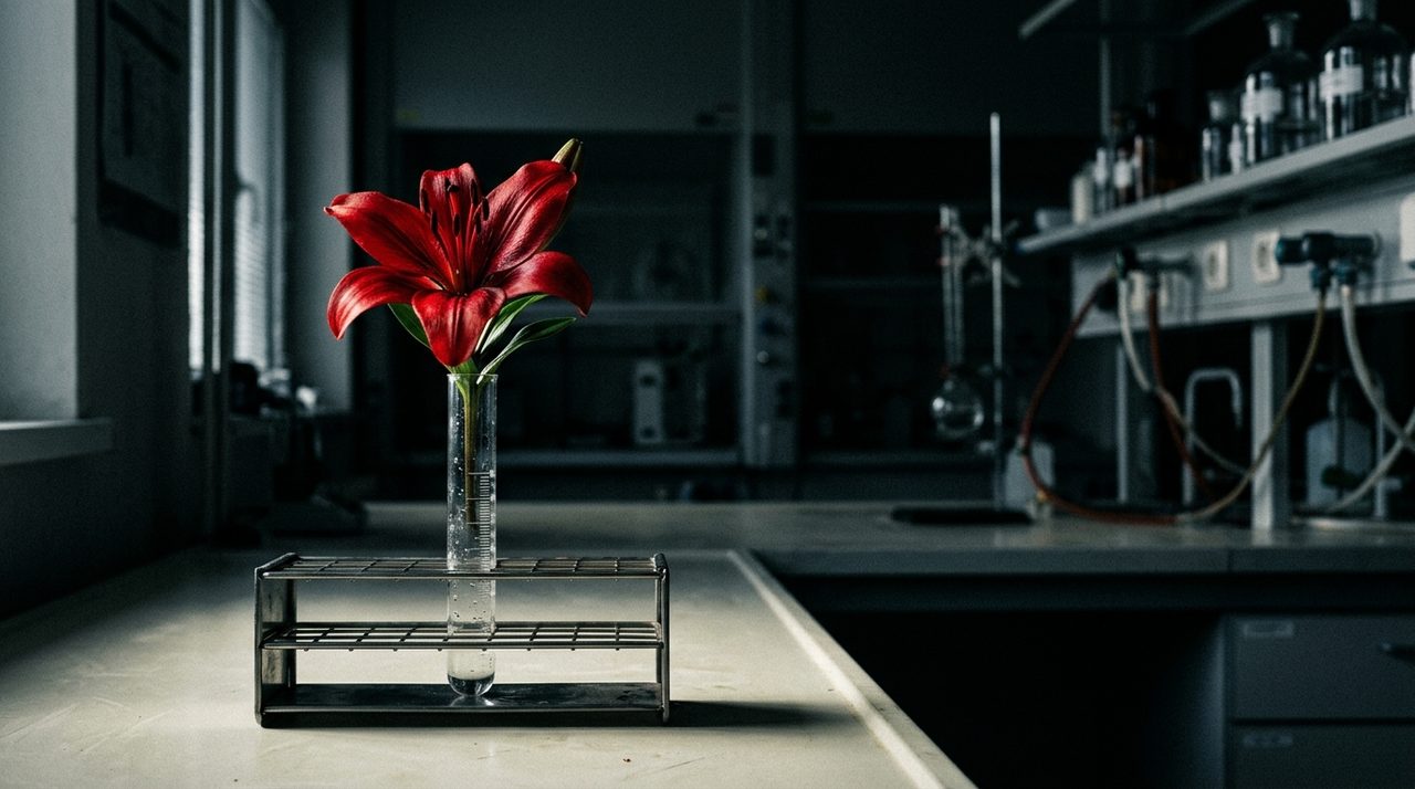 A blood-red lily standing in a laboratory test tube - Haemanthus, the new blood-testing startup
