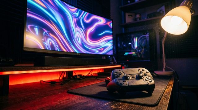 A game controller before a glowing monitor in a dark room - gaming industry stories